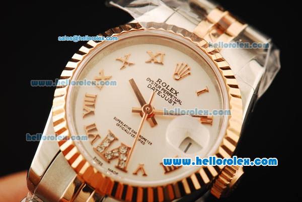 Rolex Datejust Automatic Movement ETA Coating Case with White Dial and Rose Gold Bezel - Click Image to Close